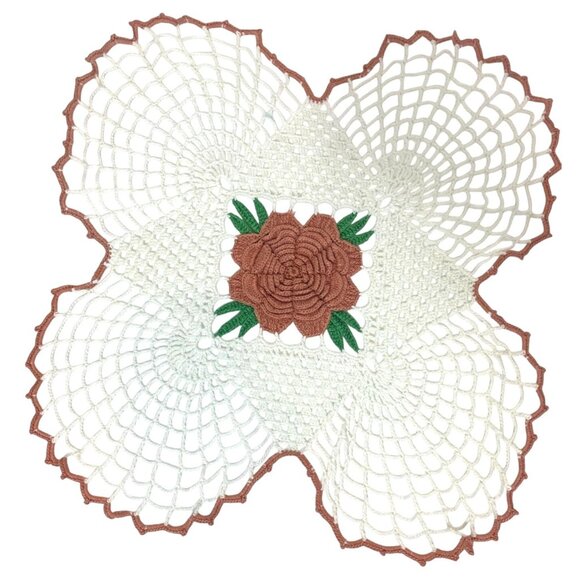 Set Of Two Vintage Rose Doilies Crochet Edged 18" Square Elegant Table Decor - Picture 4 of 7